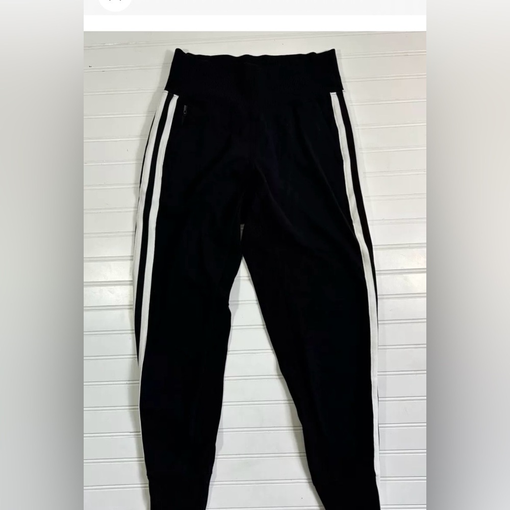 Athleta Black Track Pants with White Stripes